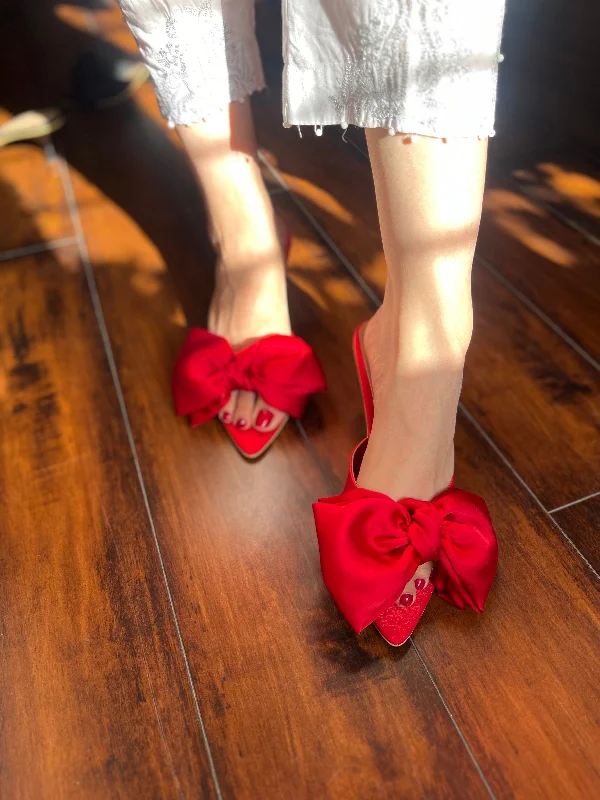 Hannah Bow Heels - Red---Charming Bow Pumps for a Cute and Stylish Look