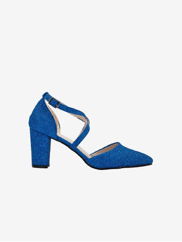 Sina Vegan Glitter Criss Cross Heels | Bright Blue---Trendy Glitter Heels for a Glamorous Look