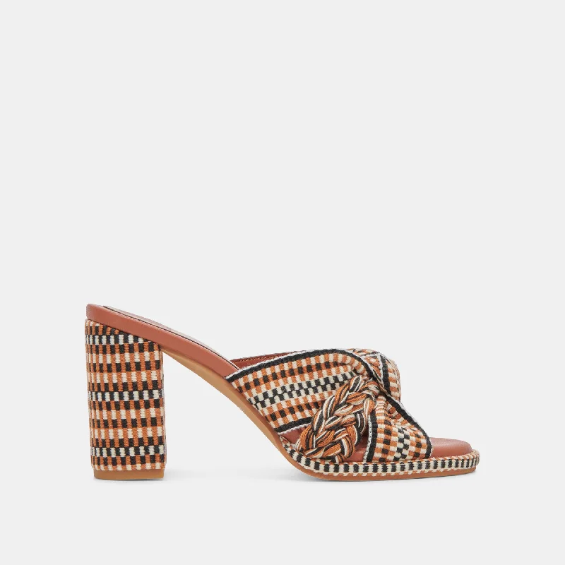 Stiletto Heel Pumps with Perfect Fit--BRILAH HEELS TAN MULTI WOVEN-Fashionable & Classic