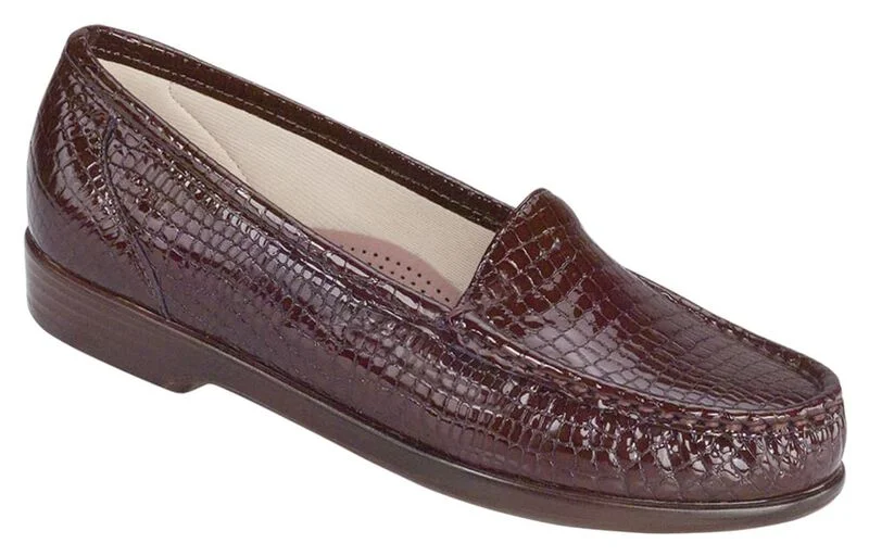 Trendy Chunky Heel Pumps for Casual Wear--BRN CROC | Simplify Slip On Loafer at Brandy's Shoes Made in USA