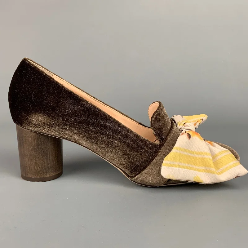 BROTHER VELLIES Size 8 Brown & Yellow Velvet Bow Pumps---Charming Bow Pumps for a Cute and Stylish Look