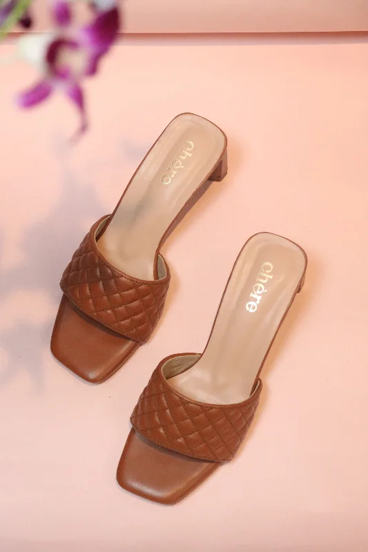 Brown Fancy Quilted T Heels for Women