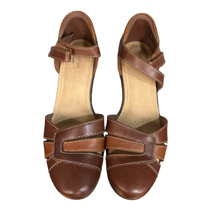 Brown Shoes Heels Block Clarks, Size 7.5---Fashionable Kitten Heels for Date Night