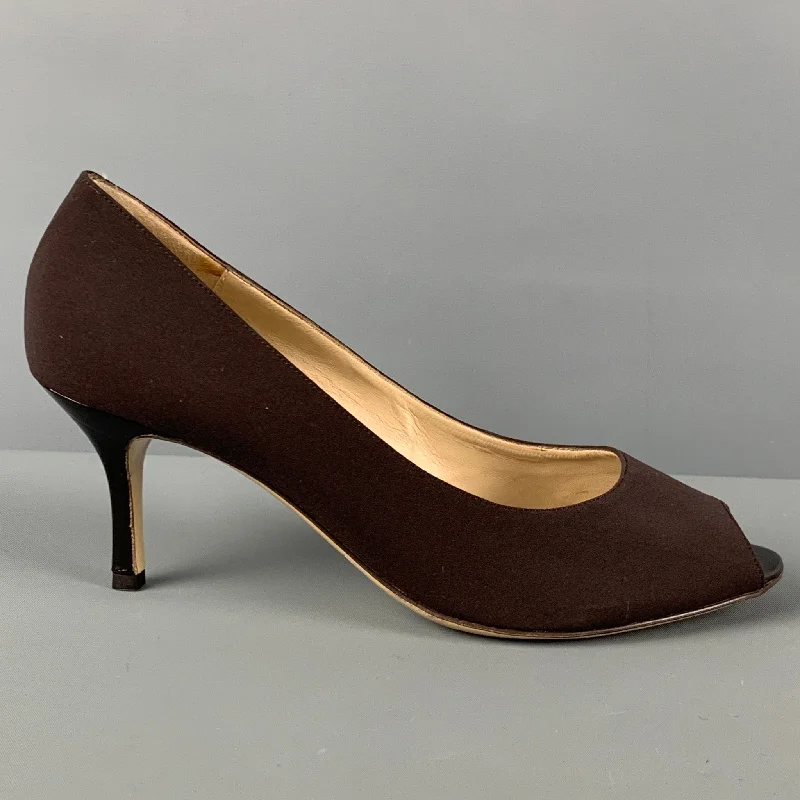 Stylish Open Toe Heels for Summer--BRUNO MAGLI Size 10 Brown Fabric Open Toe Pumps