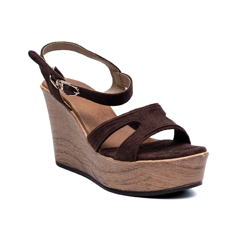 Versatile Heeled Sandals for Any Occasion---Buckle Strap Wedges - Brown