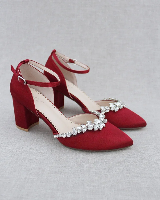 Trendy Chunky Heel Pumps for Casual Wear--Marquise Rhinestone Block Heel Evening Shoes