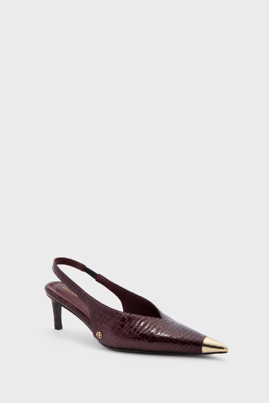 Stiletto Heel Pumps with Perfect Fit--Burgundy Nina Heels with Metal Toe Cap-Fashionable & Classic