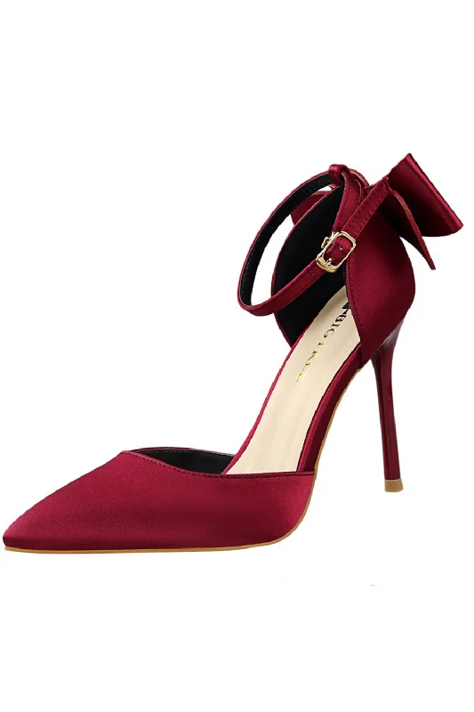 Burgundy Satin Prom Heels with BowknotAffordable Satin Heels with a Luxe Touch