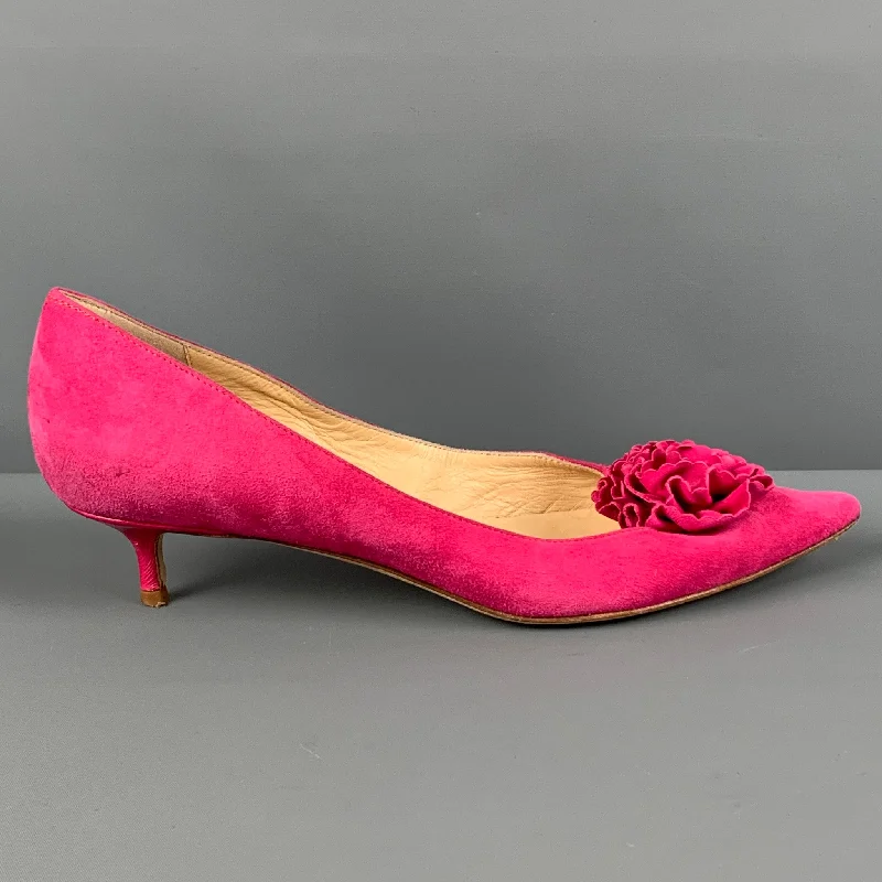 BUTTER Size 9.5 Fuchsia Suede Flower Kitten Heel Pumps---Fashionable Kitten Heels for Date Night