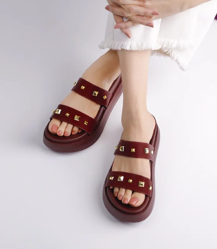 Stylish Platform Heels for Extra Height--BW10048-MAROON-Women Platform Slipper