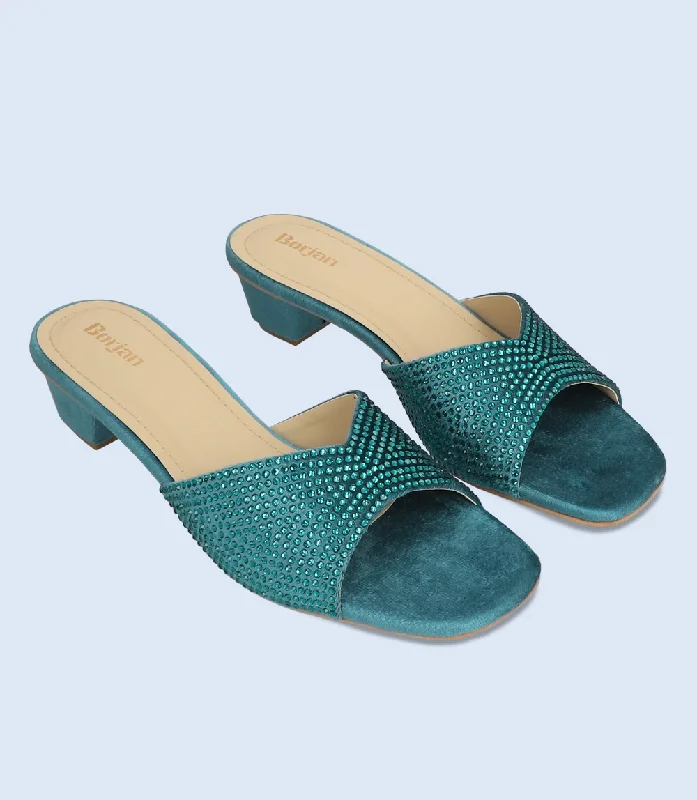 Versatile Heeled Sandals for Any Occasion---BW10061-TEAL-Women Slipper Heel