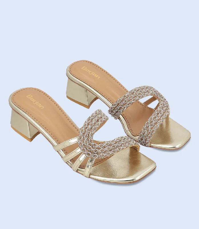 Versatile Heeled Sandals for Any Occasion---BW10148-GOLDEN-Women Slipper Heel