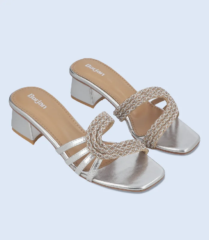 Versatile Heeled Sandals for Any Occasion---BW10148-SILVER-Women Slipper Heel