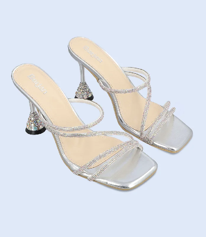 Versatile Heeled Sandals for Any Occasion---BW10194-SILVER-Women Slipper Heel