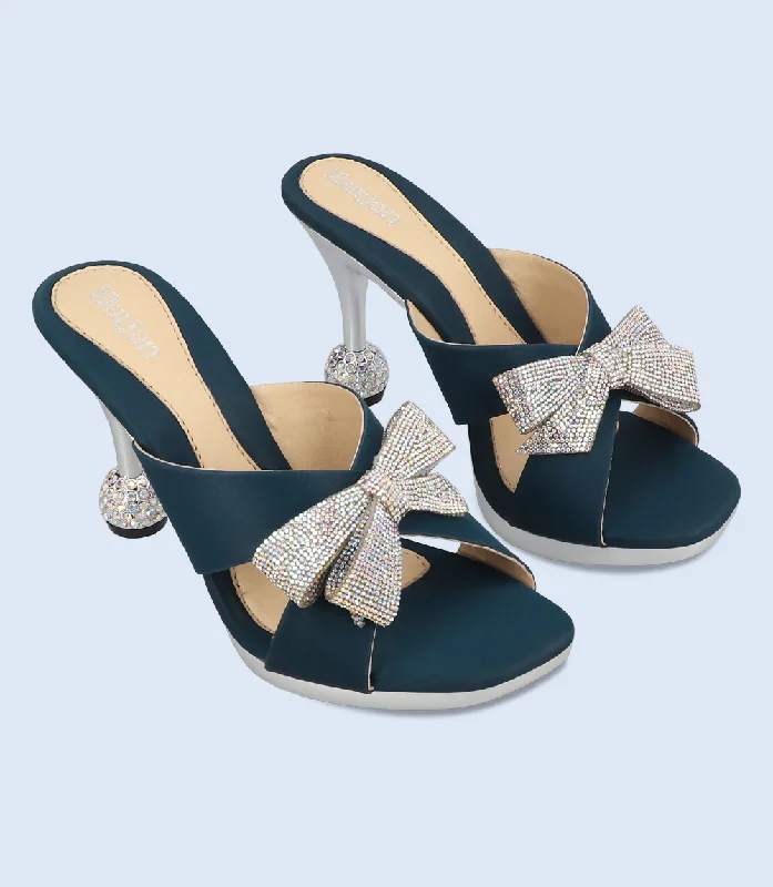 Versatile Heeled Sandals for Any Occasion---BW10198-TEAL-Women Slipper heel