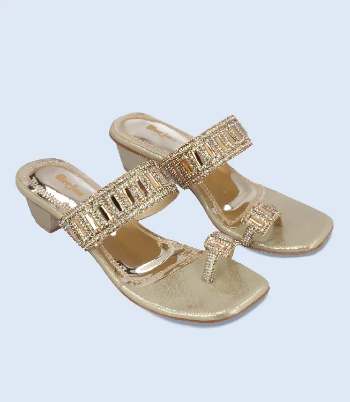 Versatile Heeled Sandals for Any Occasion---BW5941-GOLDEN-Women Formal Chappal Heels