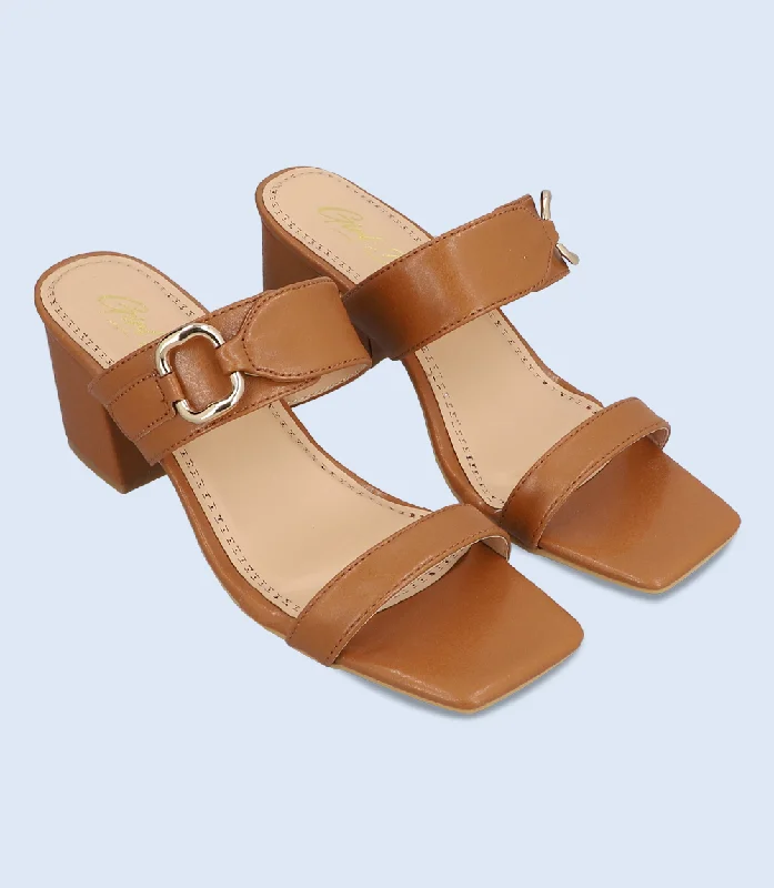 Versatile Heeled Sandals for Any Occasion---BW6327-TAN-Slipper Heel