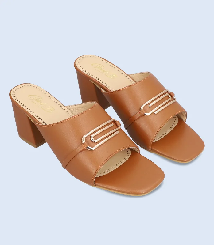 Versatile Heeled Sandals for Any Occasion---BW6332-TAN-Women Slipper Heel