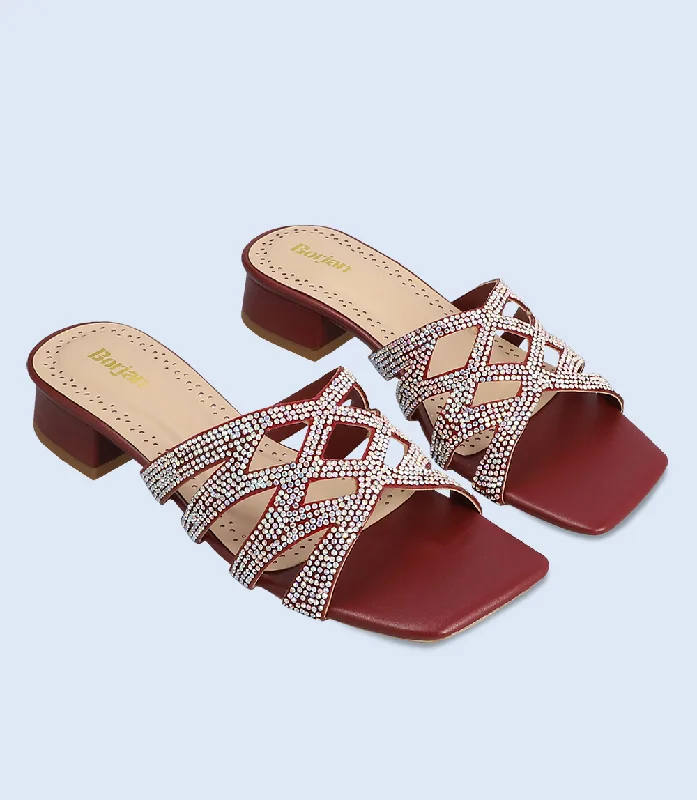 Versatile Heeled Sandals for Any Occasion---BW6638-MAROON-Women Slipper Heel