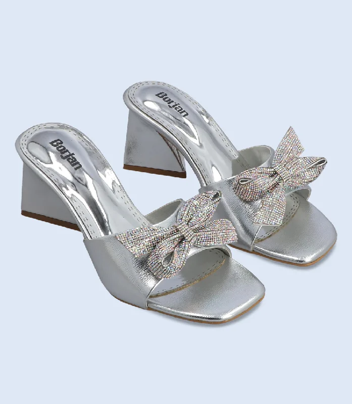 Versatile Heeled Sandals for Any Occasion---BW7305-SILVER-Women Slipper Heel