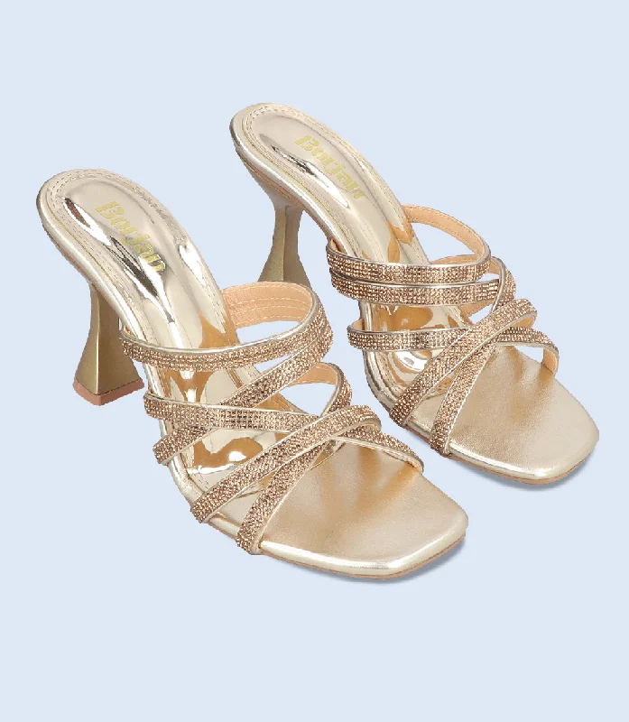 Versatile Heeled Sandals for Any Occasion---BW8695-GOLDEN-Women Formal Slipper Heels