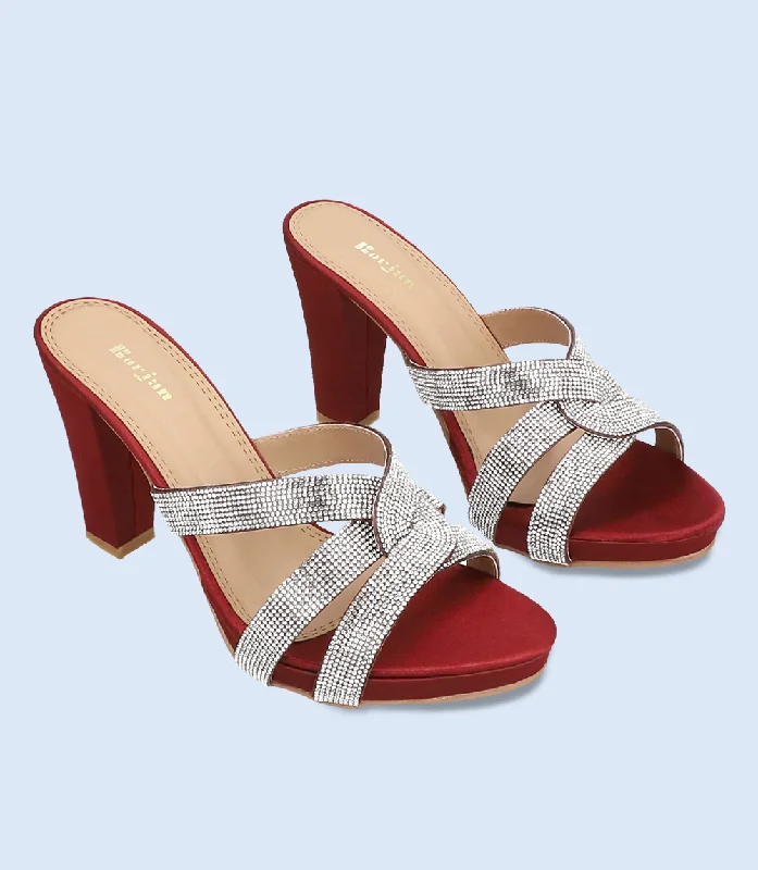 Versatile Heeled Sandals for Any Occasion---BW8740-MAROON-Women Formal Slipper Heels