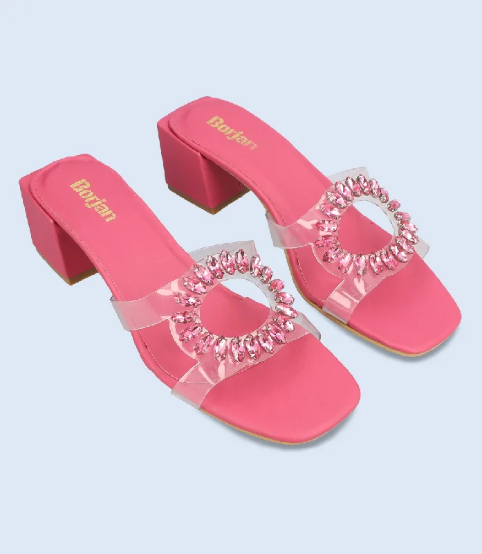 Versatile Heeled Sandals for Any Occasion---BW9286-PINK-Women Slipper Heel