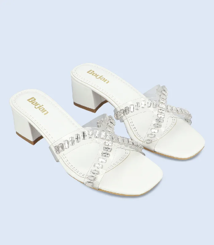 Versatile Heeled Sandals for Any Occasion---BW9288-WHITE-Women Slipper Heel