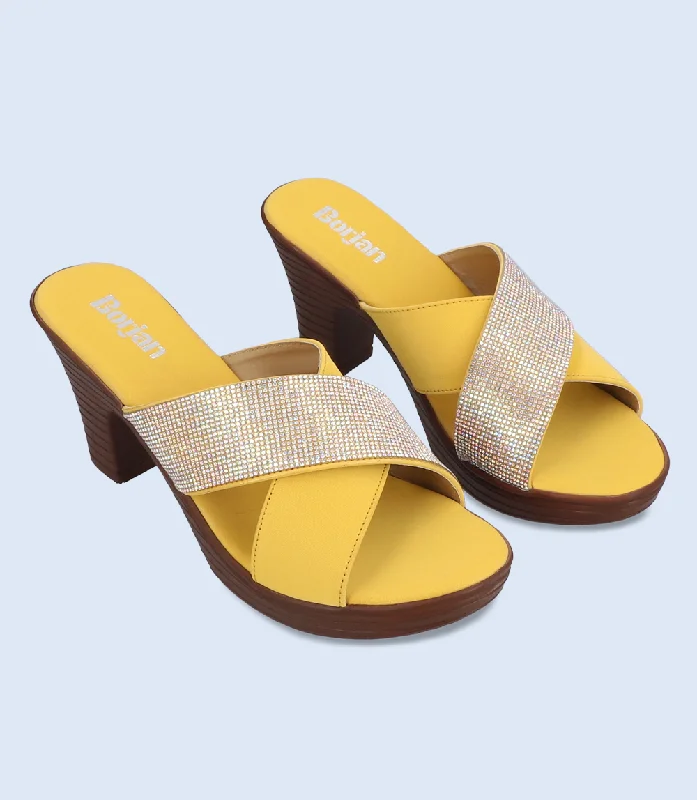 Versatile Heeled Sandals for Any Occasion---BW9298-YELLOW-Women Heel