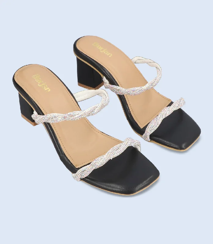 Versatile Heeled Sandals for Any Occasion---BW9348-BLACK-Slipper Heel