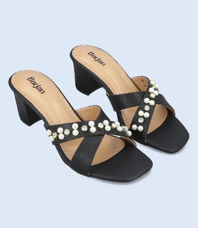 Versatile Heeled Sandals for Any Occasion---BW9350-BLACK-Women Slipper Heel