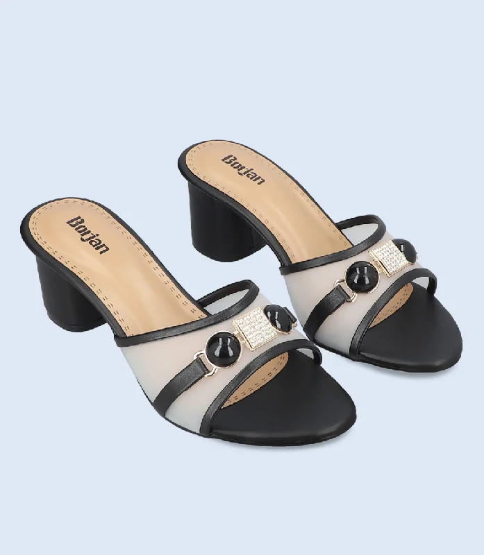 Versatile Heeled Sandals for Any Occasion---BW9352-BLACK-Women Slipper Heel