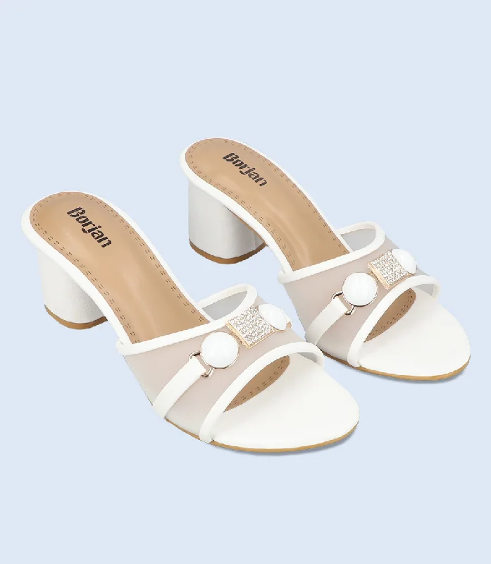 Versatile Heeled Sandals for Any Occasion---BW9352-WHITE-Women Slipper Heel