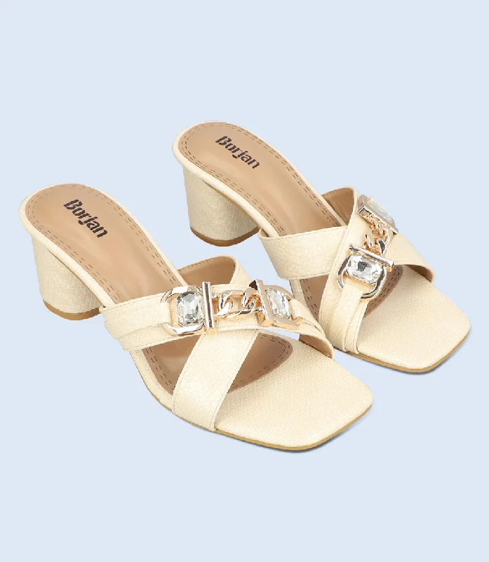 Versatile Heeled Sandals for Any Occasion---BW9355-IVORY-Women slipper heel