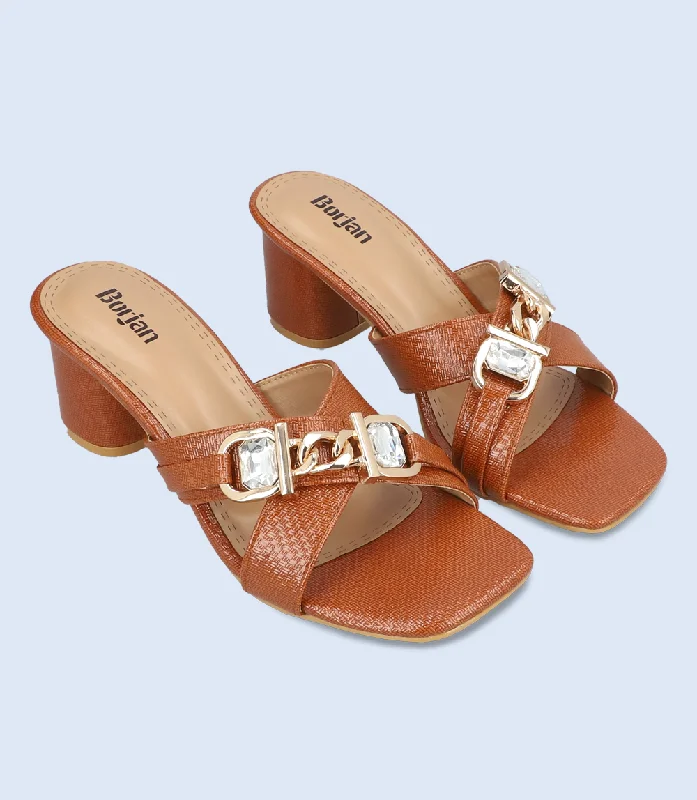 Versatile Heeled Sandals for Any Occasion---BW9355-TAN-Slipper Heel