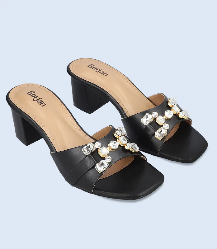 Versatile Heeled Sandals for Any Occasion---BW9356-BLACK-Women Slipper Heel