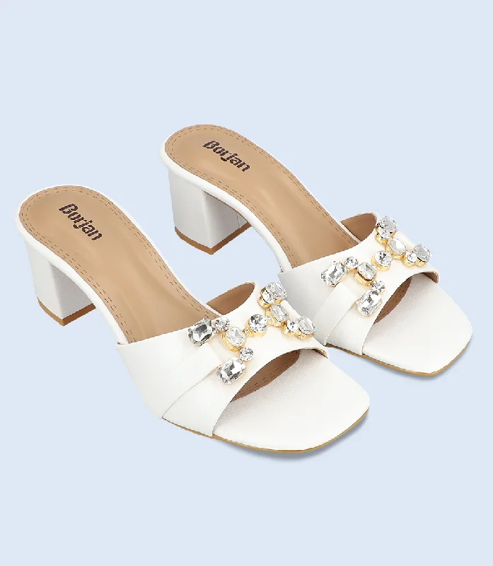 Versatile Heeled Sandals for Any Occasion---BW9356-WHITE-Women Slipper Heel