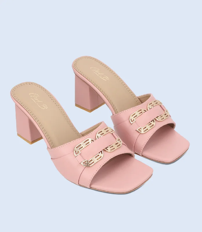 Versatile Heeled Sandals for Any Occasion---BW9379-TEA PINK-Women Slipper Heel