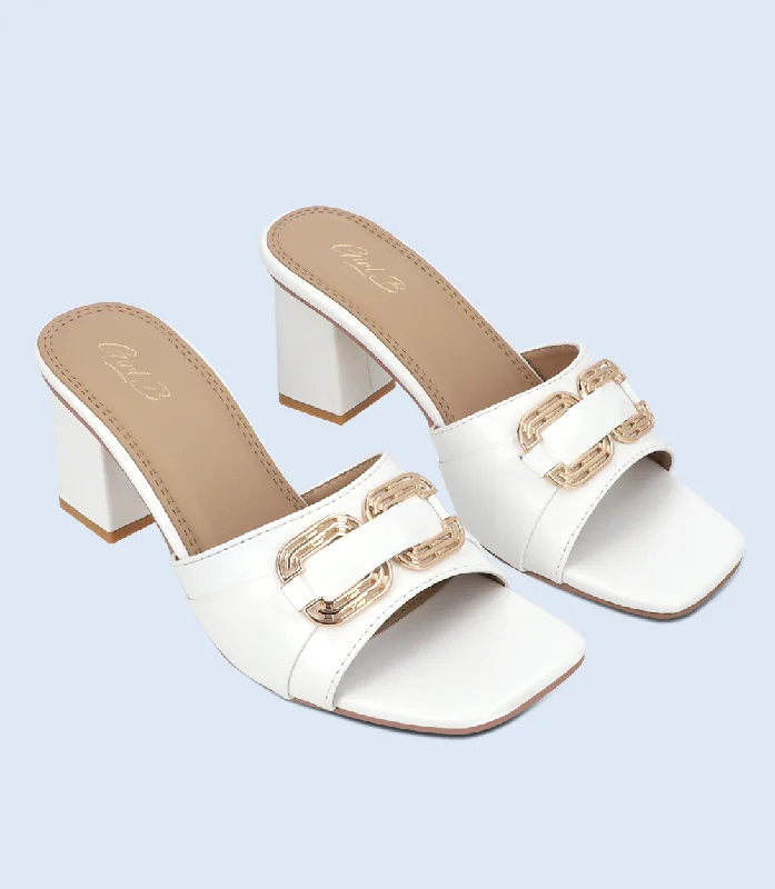 Versatile Heeled Sandals for Any Occasion---BW9379-WHITE-Women Slipper Heel