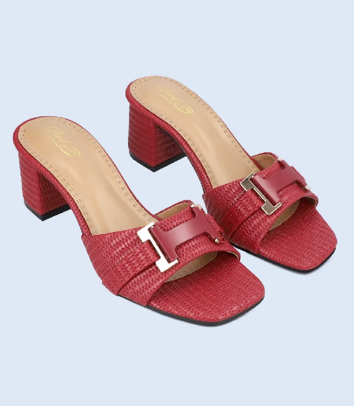 Versatile Heeled Sandals for Any Occasion---BW9383-MAROON-Slipper Heel