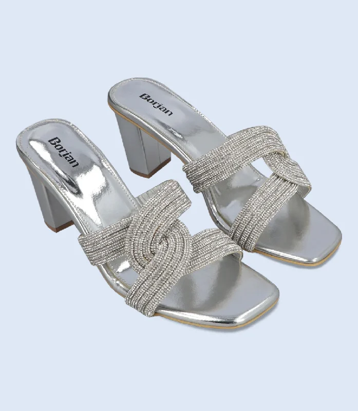 Versatile Heeled Sandals for Any Occasion---BW9430-SILVER-Women Formal Slipper Heels