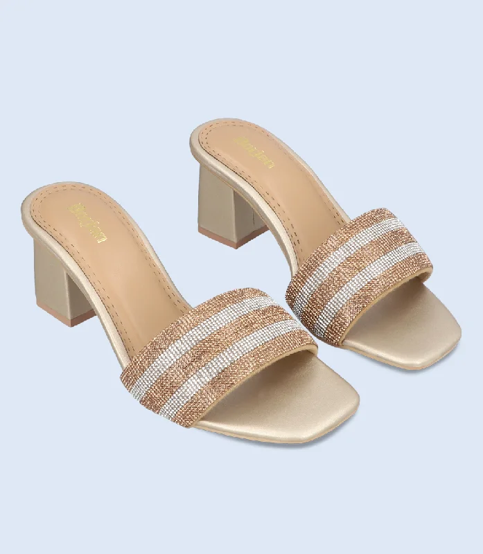 Versatile Heeled Sandals for Any Occasion---BW9486-DULL GOLD-Women Formal Slipper Heels