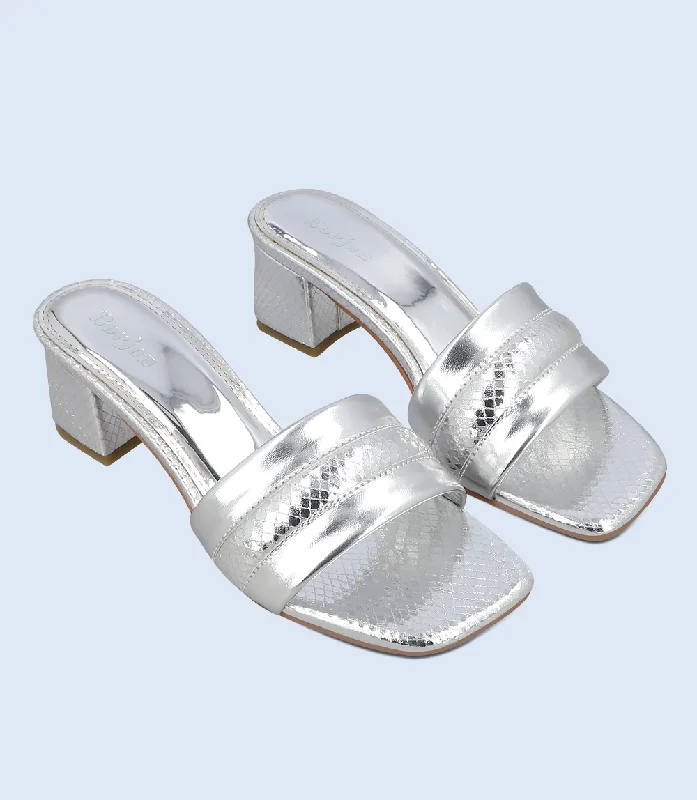 Versatile Heeled Sandals for Any Occasion---BW9495-SILVER-Women Formal Slipper Heel