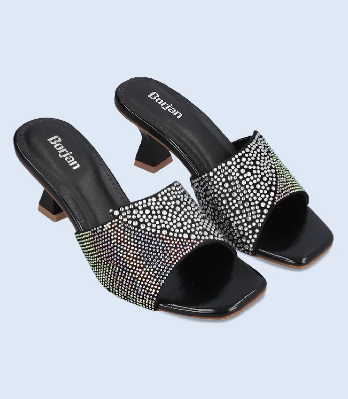 Versatile Heeled Sandals for Any Occasion---BW9503-BLACK/SIL-Women Slipper Heel