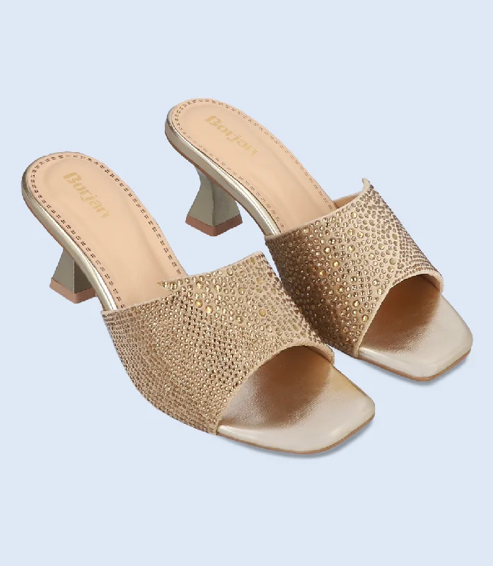 Versatile Heeled Sandals for Any Occasion---BW9503-GOLD-Women Slipper Heel