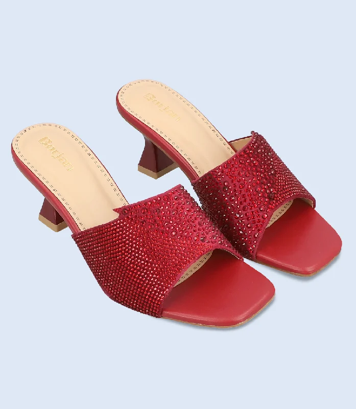 Versatile Heeled Sandals for Any Occasion---BW9503-MAROON-Women Slipper Heel