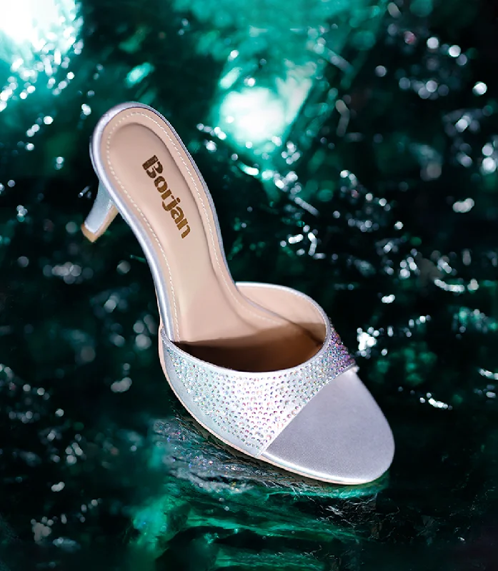 Versatile Heeled Sandals for Any Occasion---BW9608-SILVER-Women Formal Slipper Heels