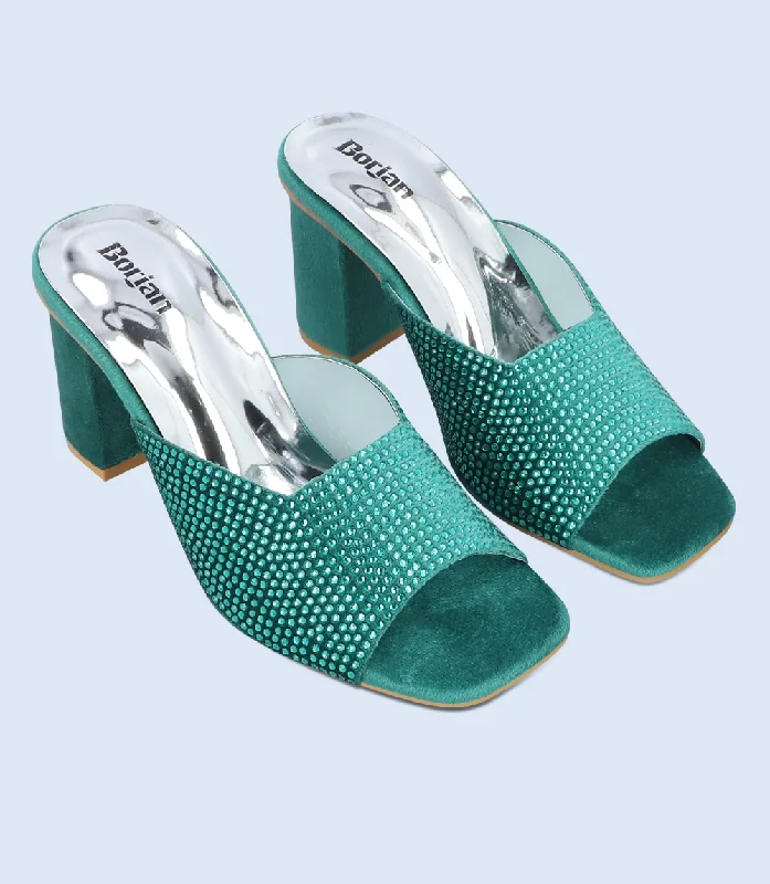 Versatile Heeled Sandals for Any Occasion---BW9625-BOTTLEGREEN-Women Slipper Heel