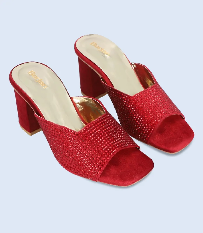 Versatile Heeled Sandals for Any Occasion---BW9625-MAROON-Women Slipper Heel