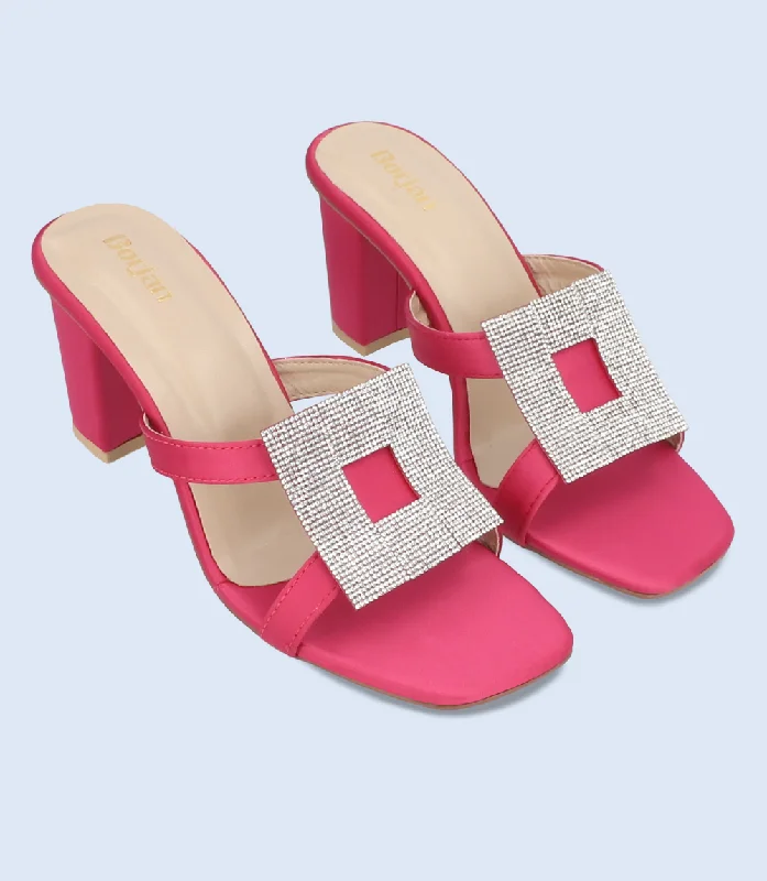 Versatile Heeled Sandals for Any Occasion---BW9627-FUSHIA-Slipper Heel